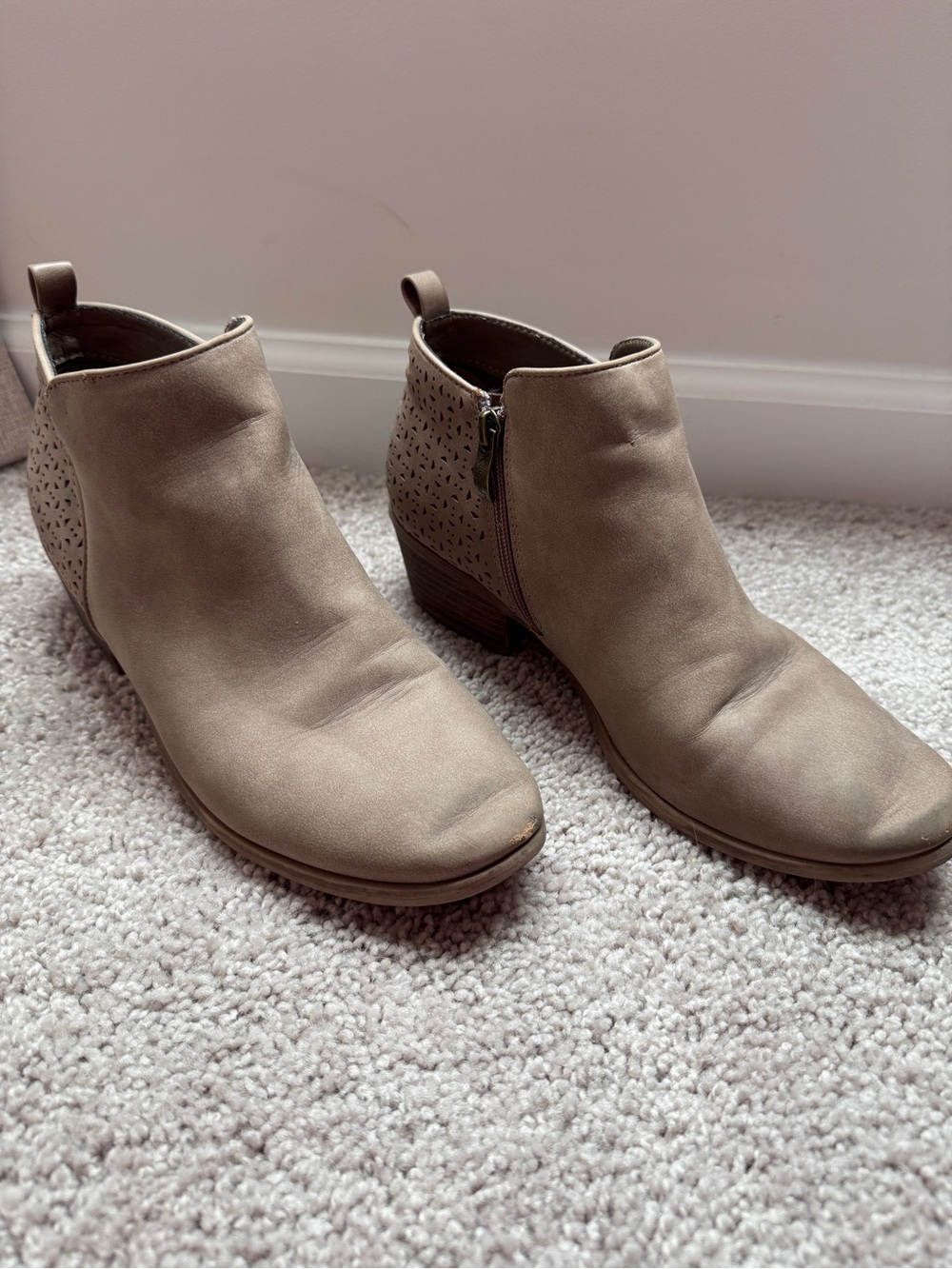Taupe Women’s Ankle Booties with Perforated Heel